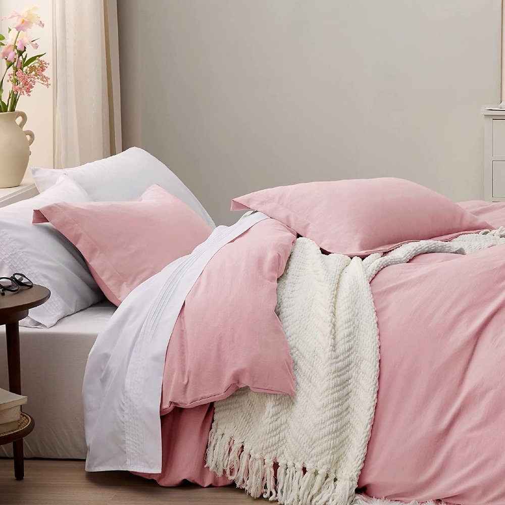 Pink California King Duvet Cover - Soft Prewashed Cal King Duvet Cover Set - Picture 3 of 10